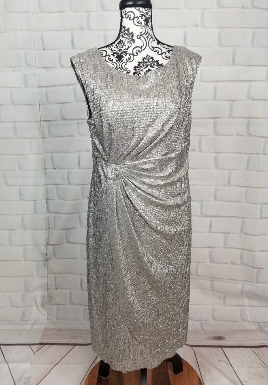 Dressbarn sleeveless stretch knit silver dress